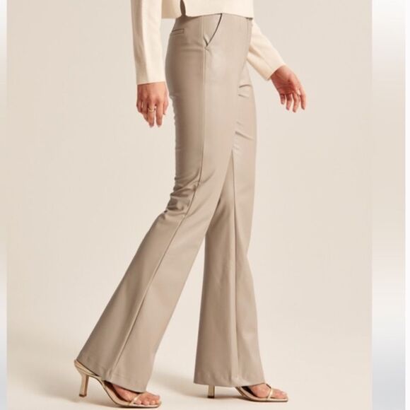 Abercrombie & Fitch Vegan Faux Leather Slim Flare Leg Pants Taupe 32x29 NEW - Picture 5 of 16